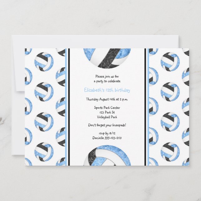 Invitation équipe de volley-ball noir bleu fête sportive (Devant)