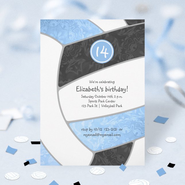 Invitation équipe de volley-ball noir bleu ou filles annivers (Créateur téléchargé)