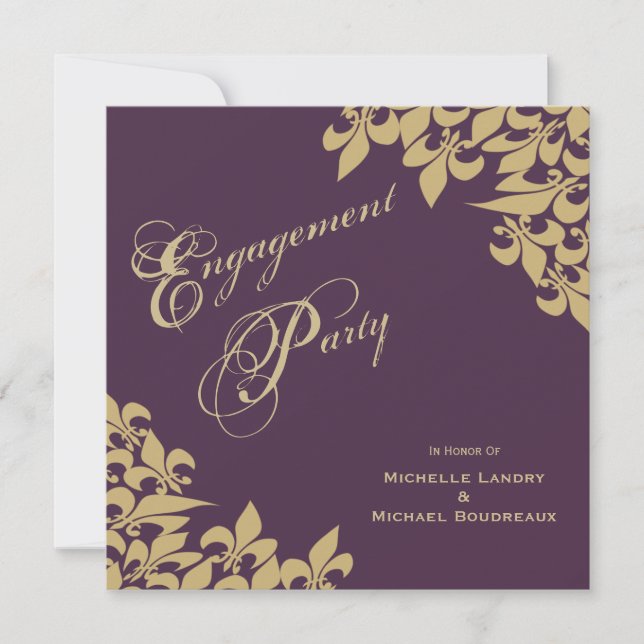 Invitation Équipe d'engagement Eggplant Purple Gold Fleur de  (Devant)