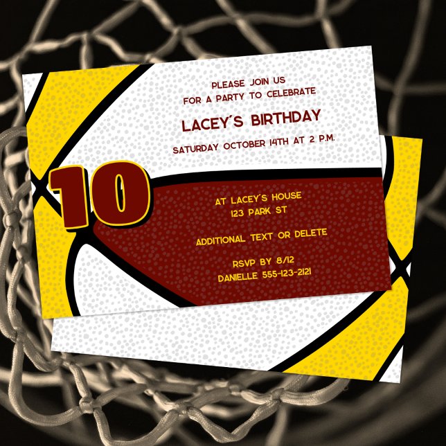 Invitation équipe d'or de maroon couleurs basket-ball anniver (Créateur téléchargé)