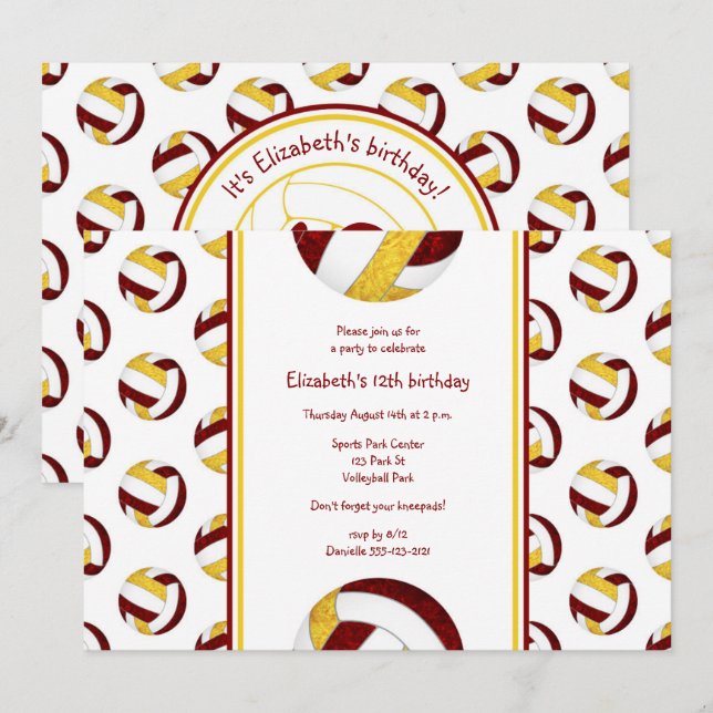Invitation équipe d'or de volley-ball de maroon fête d'annive (Devant / Derrière)