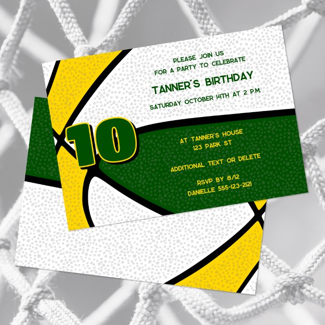 Invitation équipe d'or vert couleurs basket-ball anniversaire (Créateur téléchargé)