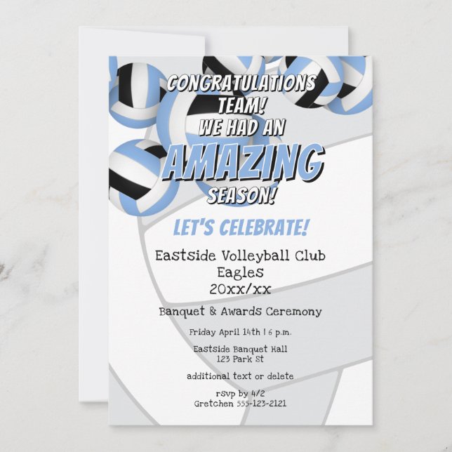 Invitation équipe noire bleu couleurs filles garçons volley-b (Devant)