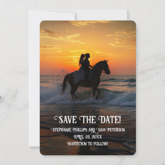 Invitation Équitation sur la plage pour Sauvegarder la Date