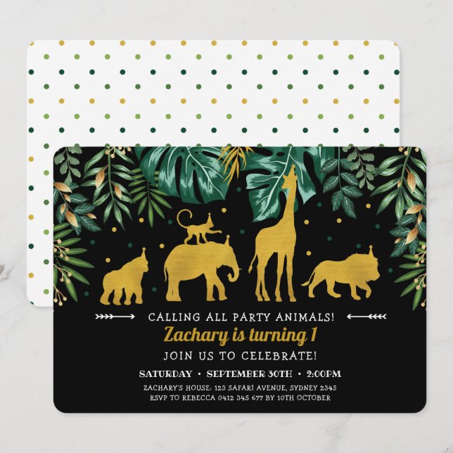 Invitation Ęr anniversaire de jungle d'animaux tropicaux de (Devant / Derrière)