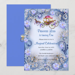 Invitation Ęr anniversaire floral bleu de princesse Fairy