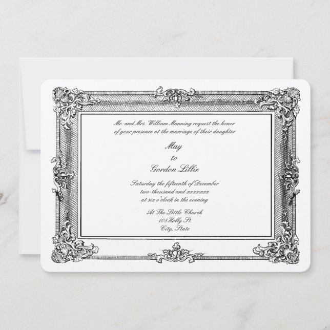 Invitation Ere victorienne 1844 Cadre de style Rococo baroque (Devant)