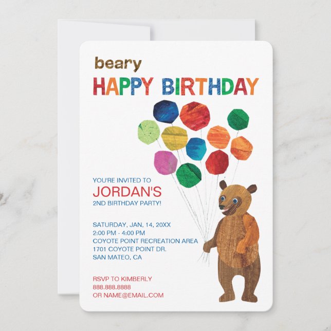 Invitation Eric Carle | Ours Brown - Béary Joyeux anniversair (Devant)