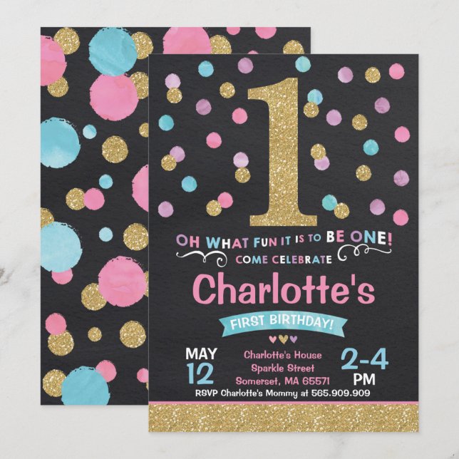 Invitation Ęrs rose d'invitation d'anniversaire de fille et (Devant / Derrière)