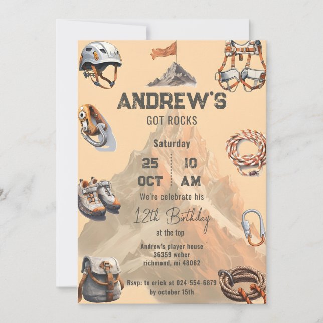 Invitation Escalade Rock personnelle fête d'anniversaire (Devant)