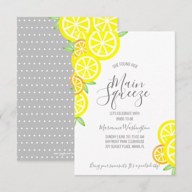Invitation ESCALE PRINCIPAL citron d'été FÊTE DES MARIÉES gri (Devant / Derrière)