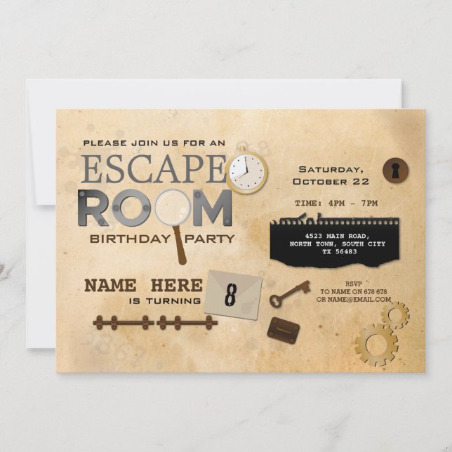 Invitation Escape Room Anniversaire de la fête Indices Photo  (Devant)