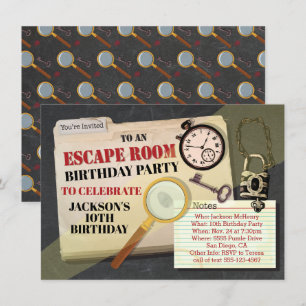 Invitation Escape Room Mystery Spy Anniversaire Party