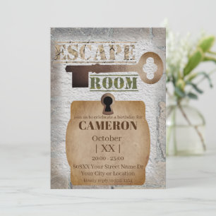 Invitation Escape Room Party Verrouillage et clé béton et bri