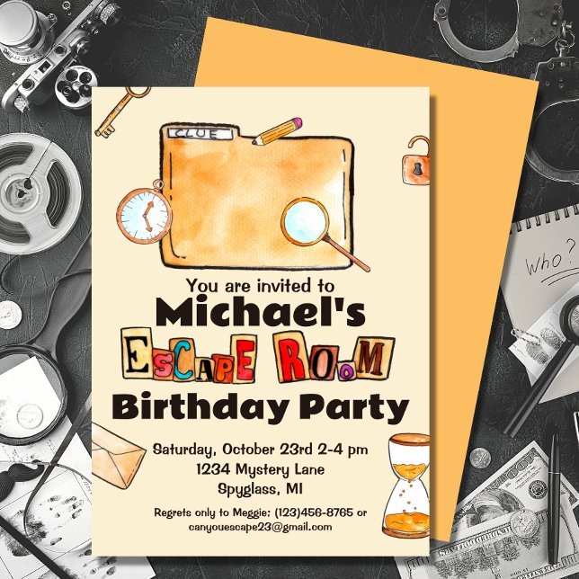 Invitation Escape Room Spy Mystery Anniversaire (Créateur téléchargé)