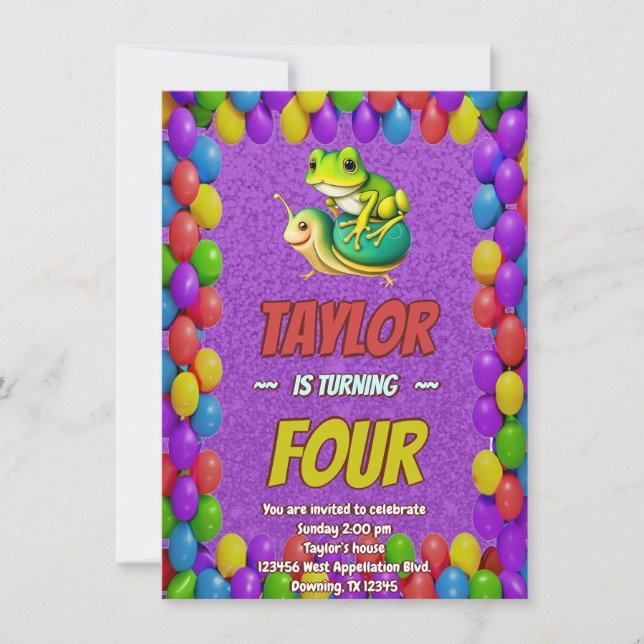 Invitation Escargot de grenouille Personnalisé Anniversaire I (Devant)