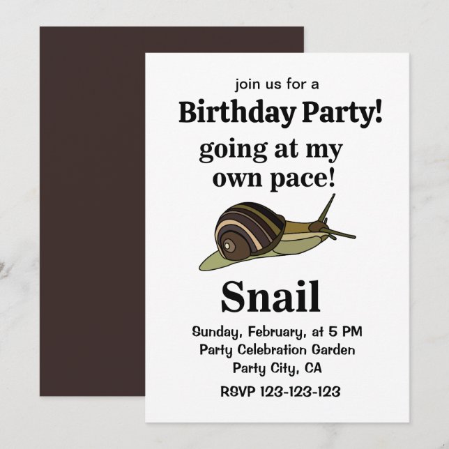 Invitation Escargot Qui Va À Mon Propre Pace Drôle Aile Anniv (Devant / Derrière)