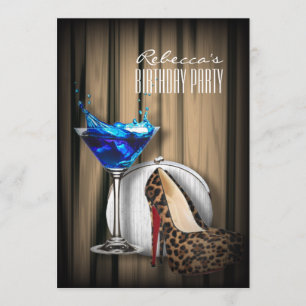 Invitation escarpins léopard martini bleu cocktail party