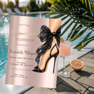 Invitation Escarpins noirs à nœud Rose Gold Quinceañera