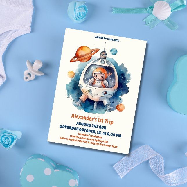 Invitation Espace 1er Anniversaire Premier Voyage Autour Du S (Créateur téléchargé)