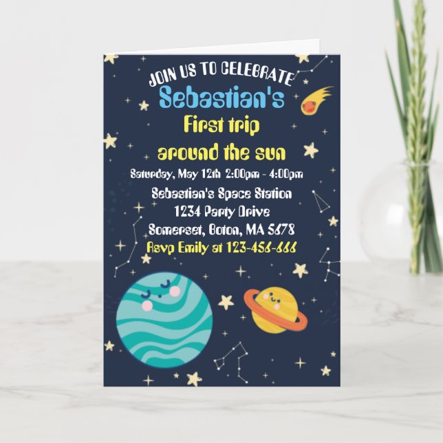 Invitation Espace 1er Anniversaire Premier Voyage Autour Du S (Devant)