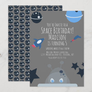 Invitation Espace Anniversaire Alien Thème Blue Grey Invitati