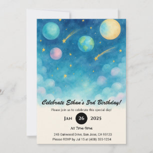 Invitation Espace Ciel Bleu Pastel Anniversaire