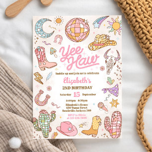 Invitation Espace Cowgirl Disco Rodéo Anniversaire Yee Haw