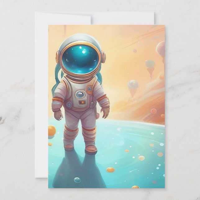 Invitation Espace Extérieur 1Er Anniversaire Feu d'astronaute (Dos)