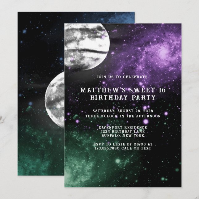 Invitation Espace Extérieur Terre Garçon Doux 16 Anniversaire (Devant / Derrière)
