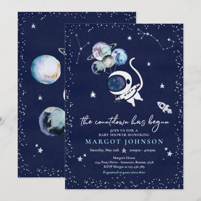 Invitation Espace extra-atmosphérique Baby shower de garçons  (Devant / Derrière)