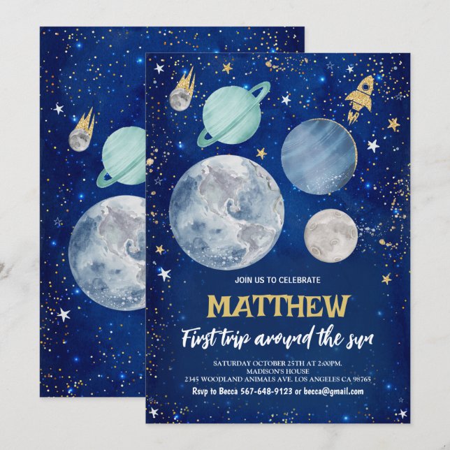 Invitation Espace extra-atmosphérique Premier anniversaire (Devant / Derrière)