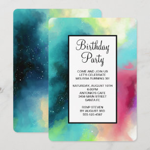 Invitation Espace Nébulaire Vert et Rouge Moderne Aquarelle