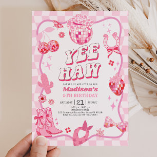Invitation Espace Rose Anniversaire Cowgirl Disco Rodeo