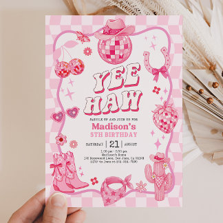 Invitation Espace Rose Anniversaire Cowgirl Disco Rodeo
