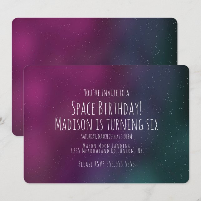 Invitation Espace simple Galaxie Anniversaire Main Drake Invi (Devant / Derrière)