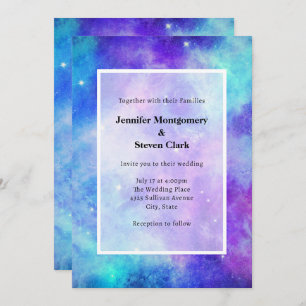 Invitation Espace violet et bleu Galaxy Espace Mariage Abstra