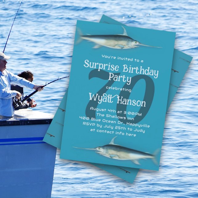 Invitation Espadon Surprise eau de mer Pêche Son Anniversaire (Créateur téléchargé)
