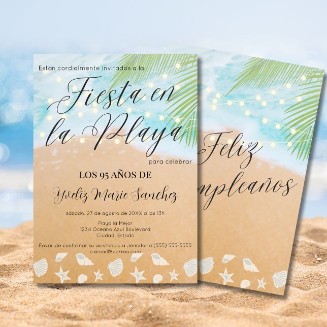 Invitation Espagne Chic Sandy Beach Palm 95e fête d'anniversa (Créateur téléchargé)