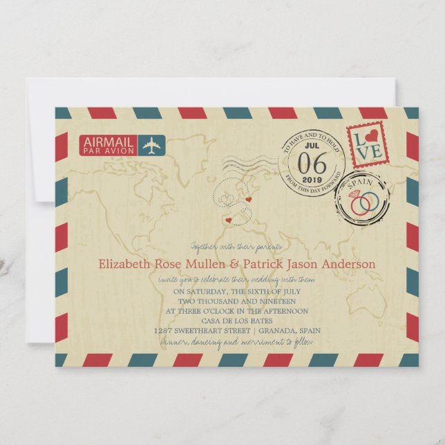 Invitation Espagne et Pologne Airmail | Mariage (Devant)