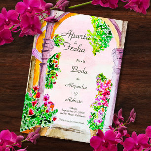 Invitation Espagnol, aquarelle Mariage dans la vieille ville 