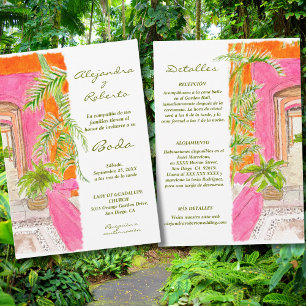 Invitation Espagnol Aquarelle Tropic Rose W/ Détails Mariage
