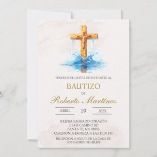 Invitation Espagnol avec croix bleue baptême