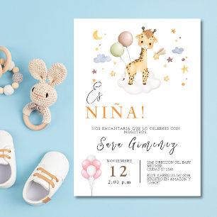 Invitation Espagnol Baby Girl Douche Giraffe Avec Ballons