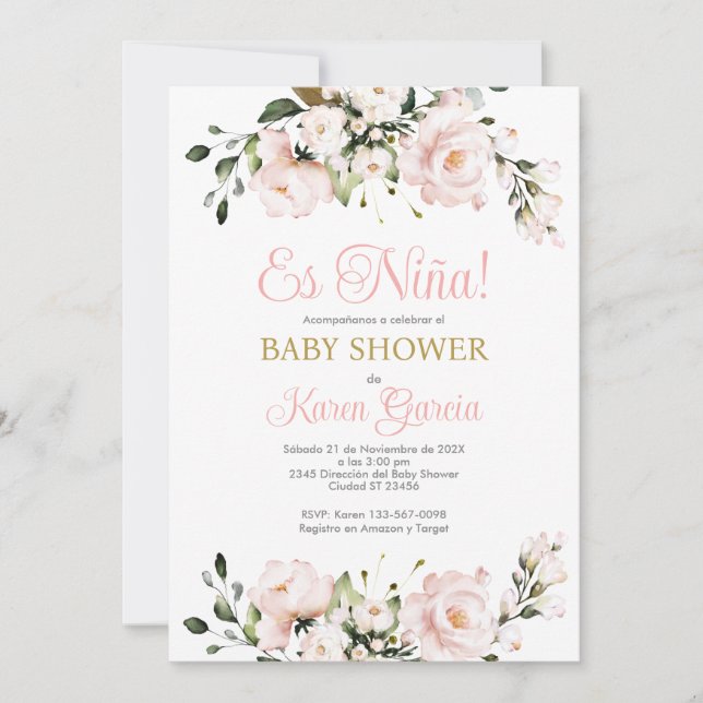 Invitation Espagnol Baby shower fille (Devant)