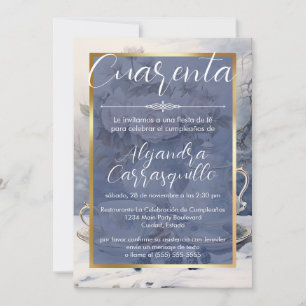 Invitation Espagnol Bleu Chic Joli Tea Party 40e anniversaire