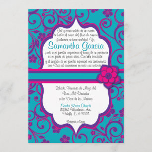 Invitation Espagnol bleu et pourpre Quinceañera