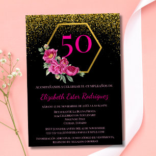 Invitation Espagnol Chic Tendance Noir Or Rose 50 ans Anniver