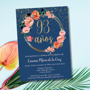 Invitation Espagnol Élégant Chic Bleu Rose 93e Anniversaire