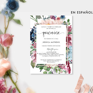 Invitation Espagnol, élégant Pastel Floral Quinceañera